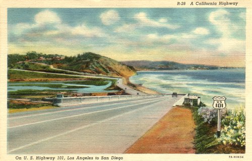 Postcard photo - U.S. Highway 101: coast in San Diego County, California