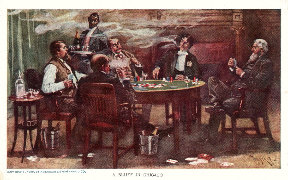 A Bluff in Chicago by Thur de Thulstrup - litho1909 - Poker