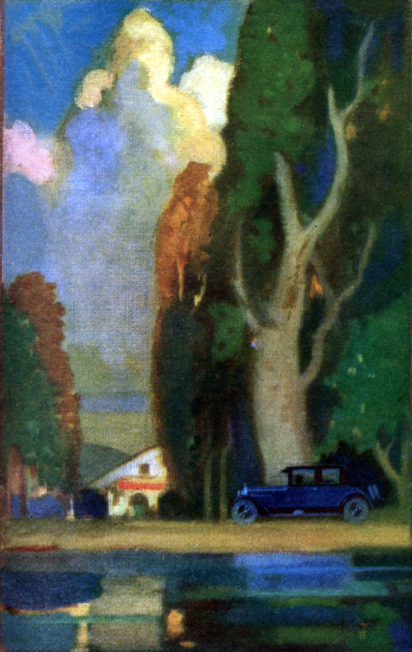 House, auto, trees, pond - 1926