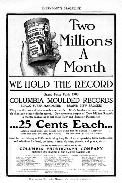 Columbia phonograph cylinder advertisement - Everybody's Magazine