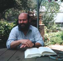 RWF with book and snake on patio