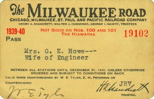Milwaukee Road pass 1939 Mrs G E Howe
