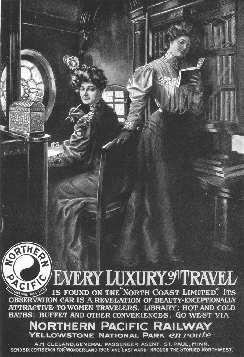 Northern Pacific Railway, Observation-Library Car - advertisement in Harper's Magazine, 1906