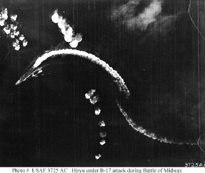 Hiryu under B-17 attack, Battle of Midway, 4 June 1942