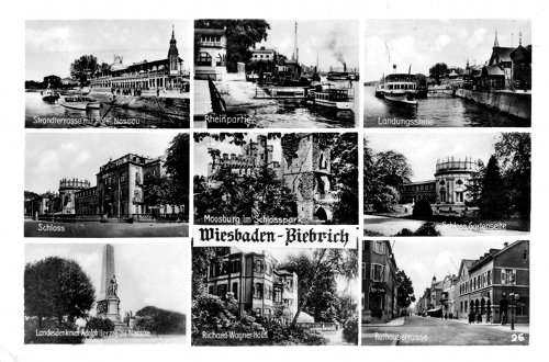 Postcard photo - 9 prewar views of Wiesbaden-Biebrich, Germany