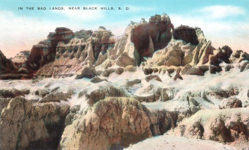 Postcard photo - Badlands, near Black Hills, South Dakota