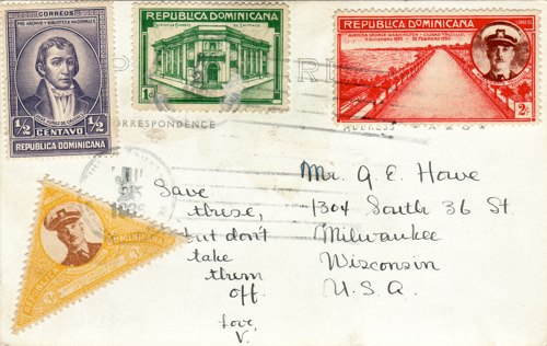 Postcard text - Casa Diego Colon, Trujillo, Dominican Republic, 25 July 1936 - Vera Howe Franson