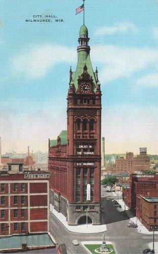 Postcard photo - Milwaukee City Hall, 25 May 1945