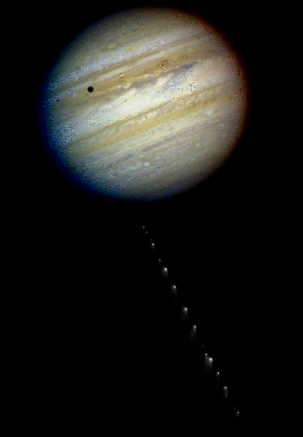 Hubble composite of Comet Shoemaker-Levy 9 and Jupiter, 1994