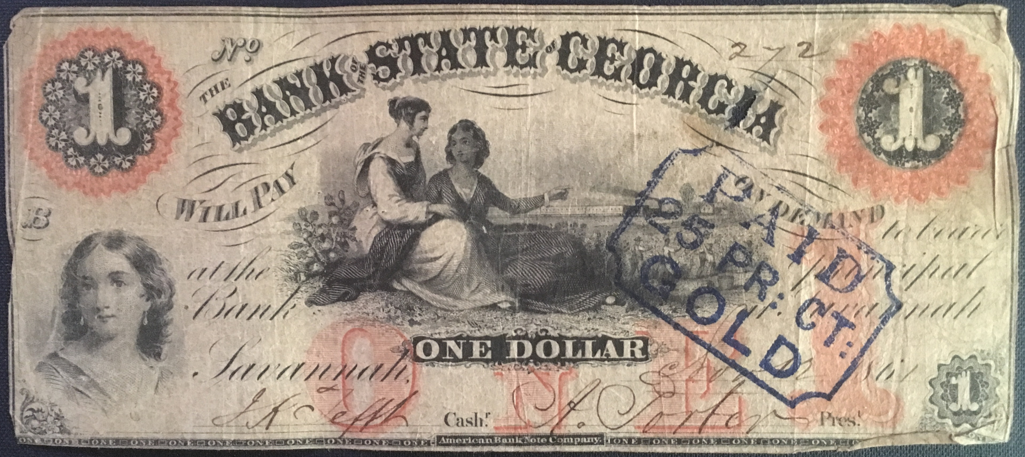 Bank of Georgia, one dollar 25pct paid in gold